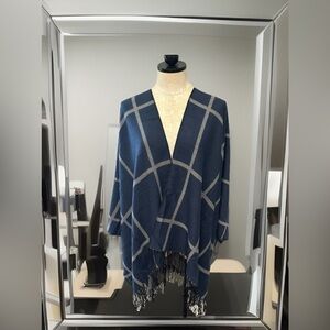 Wrap/Shawl Navy and Gray Plaid With Tassels One Size Reversible